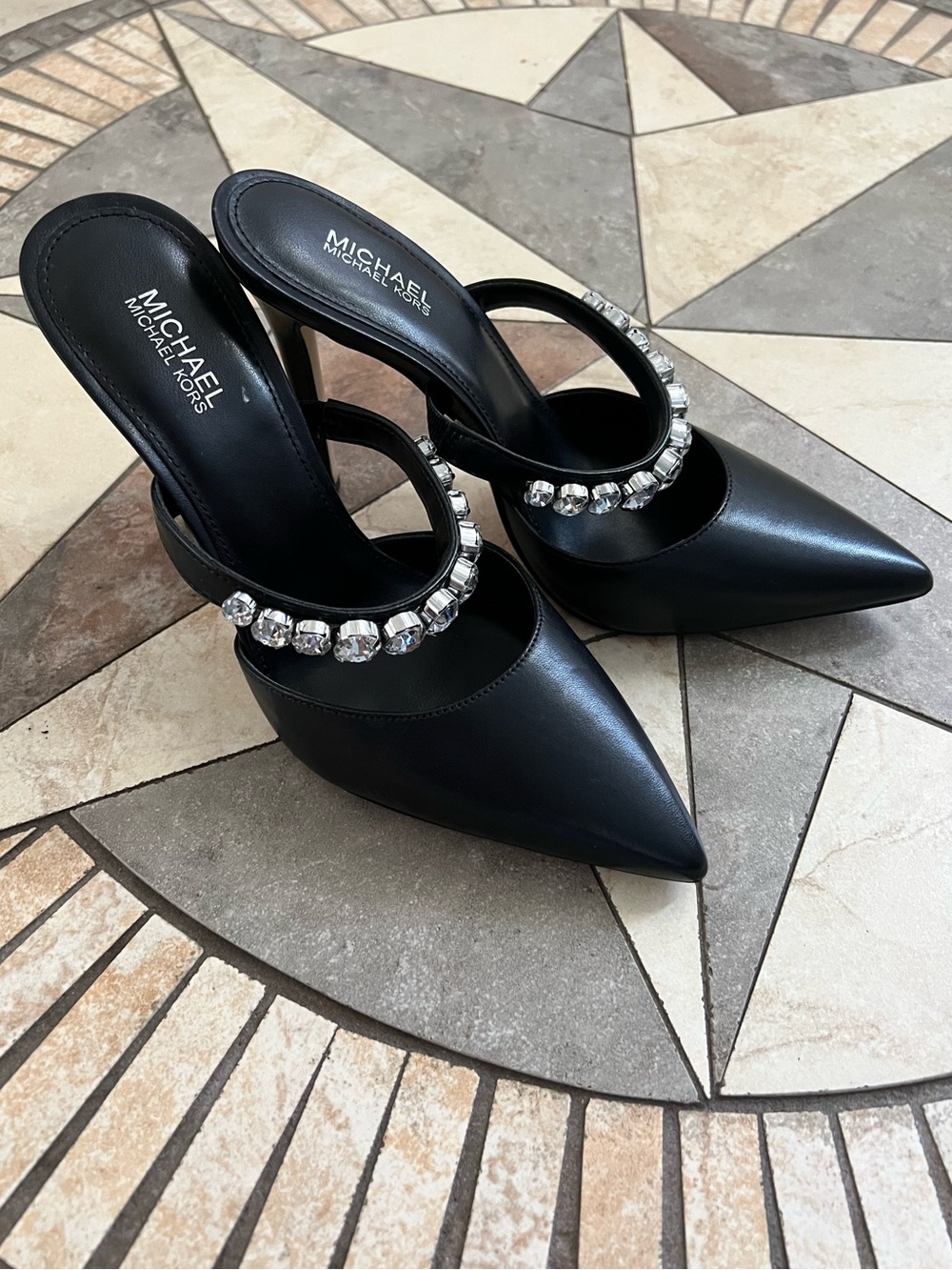 Michael Kors Black Pointed Crystal-Trim Heels size 6